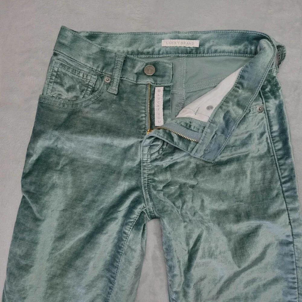 LUCKY BRAND Womens 00 Ava Antartica Sea Foam Crushed Velvet Skinny Jeans Pants - Picture 2 of 16